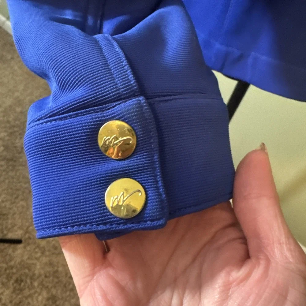Midnight Velvet Brand Blue Ruffled Jacket Gold‎ Accents Pockets Women's Size 12